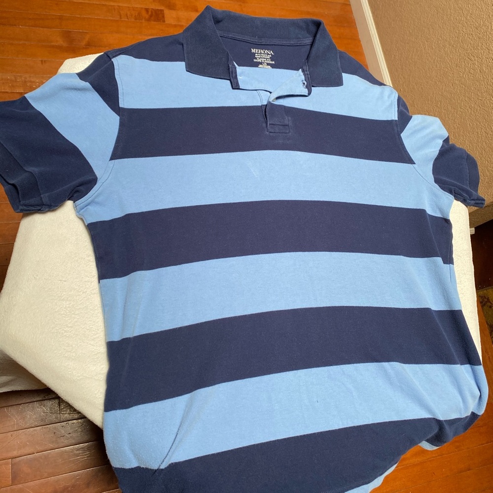 Blue striped collared short sleeve
